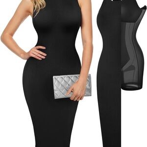 Popilush Shape Wear•Shaper Dress Black Ribbed Racerback Bodycon Small